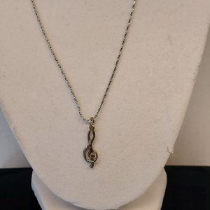 Sterling treble clef musical pendant necklace 18"